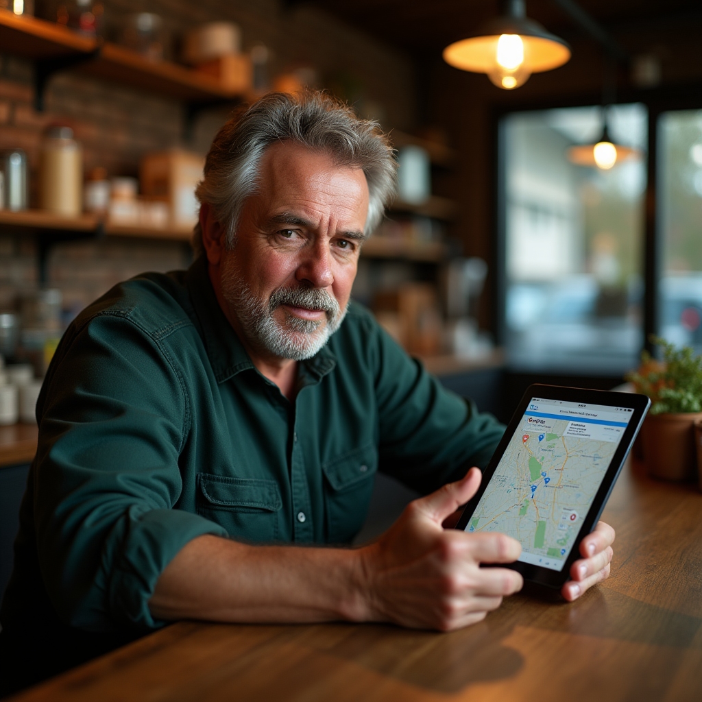 Właściciel polskiej firmy sprawdzający profil w Google Maps